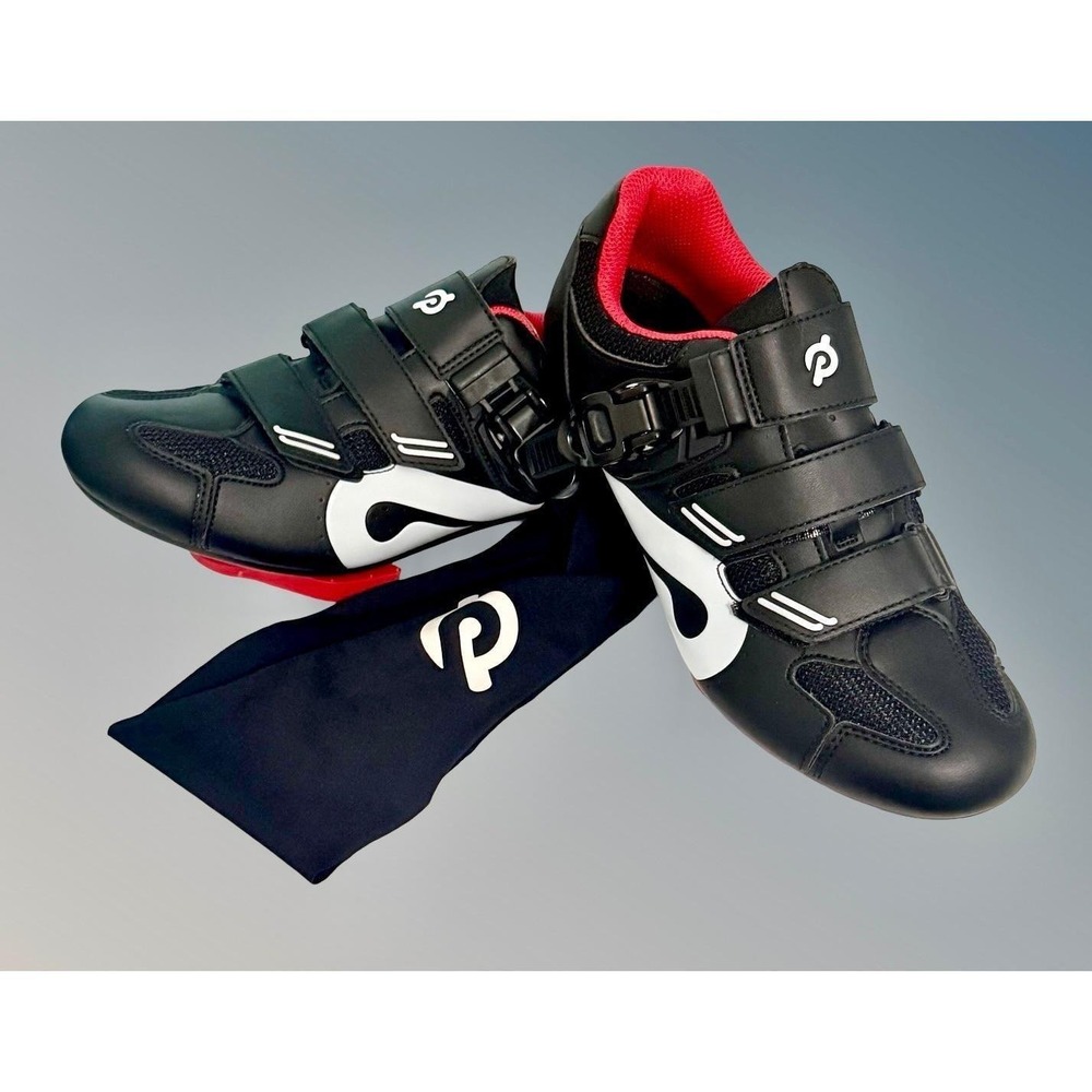 Peloton Cycling Shoes Black White Red Women US SZ 7 w/ Delta Cleats PL-SH-B-38